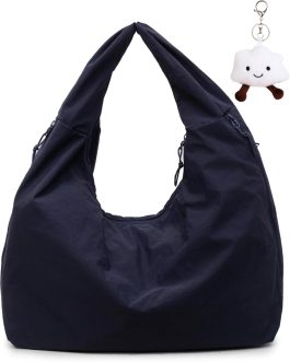 Large Nylon Slouch Hobo Bag, Water-Resistant Lightweight Shoulder Tote, Spacious Everyday Work & Travel Handbag