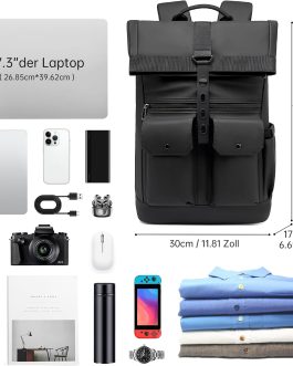 Large 16 Inch Rolltop Laptop Backpack – Waterproof, Computer Compartment, Travel Backpack