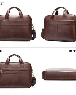 Genuine Leather Briefcase for Men 14 Inch, Business Laptop Work Bag, Messenger Bag with Adjustable Shoulder Strap, Professional Office Travel Commute Bag