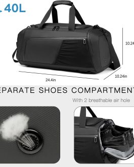 40L Waterproof Gym Duffle Bag with Shoe Compartment, Wet Pocket, and Backpack Straps