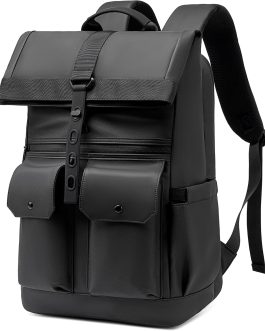 Large 16 Inch Rolltop Laptop Backpack – Waterproof, Computer Compartment, Travel Backpack