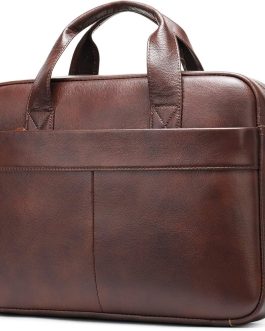 Genuine Leather Briefcase for Men 14 Inch, Business Laptop Work Bag, Messenger Bag with Adjustable Shoulder Strap, Professional Office Travel Commute Bag