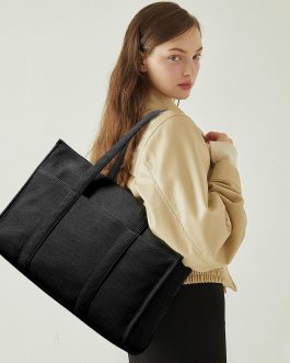 Corduroy Tote Bag with Zip, Large Shoulder Bag with Multi Pockets, Lightweight Work Bag for Laptop, College, School, Travel & Everyday Use